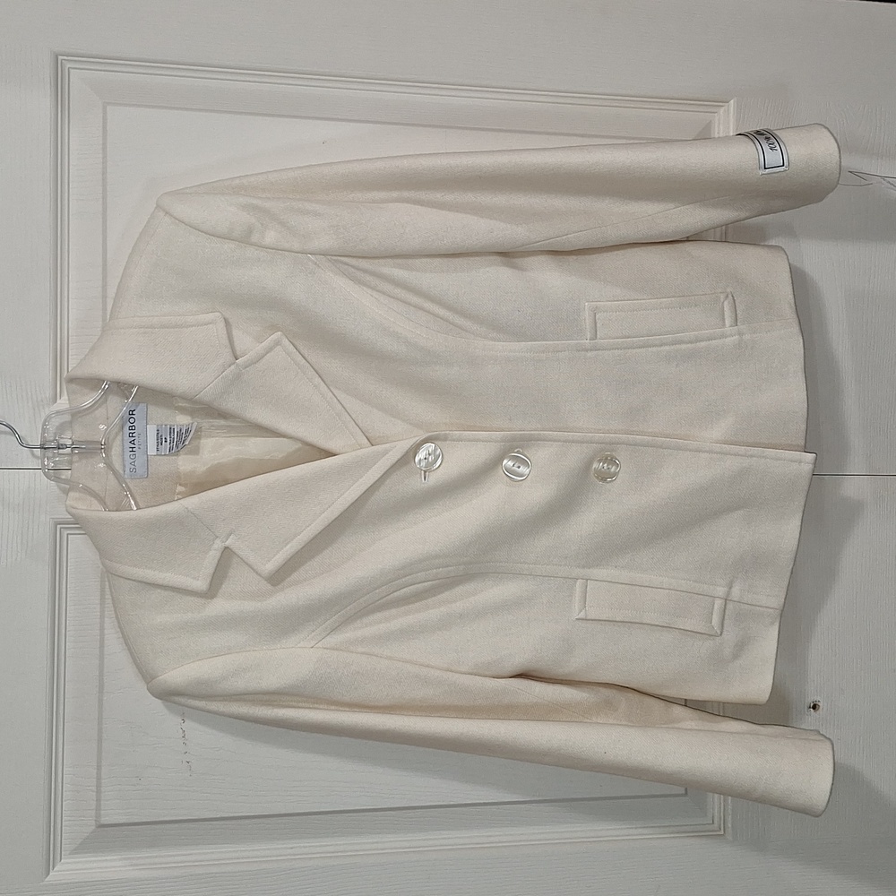 Vintage Sag Harbor pure wool fitted button-down blazer - vanilla cream - 8P